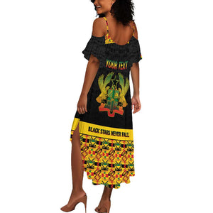 Personalized Afro Ghana Football Summer Maxi Dress Black Stars Never Fall - Kente Pattern - African Pride
