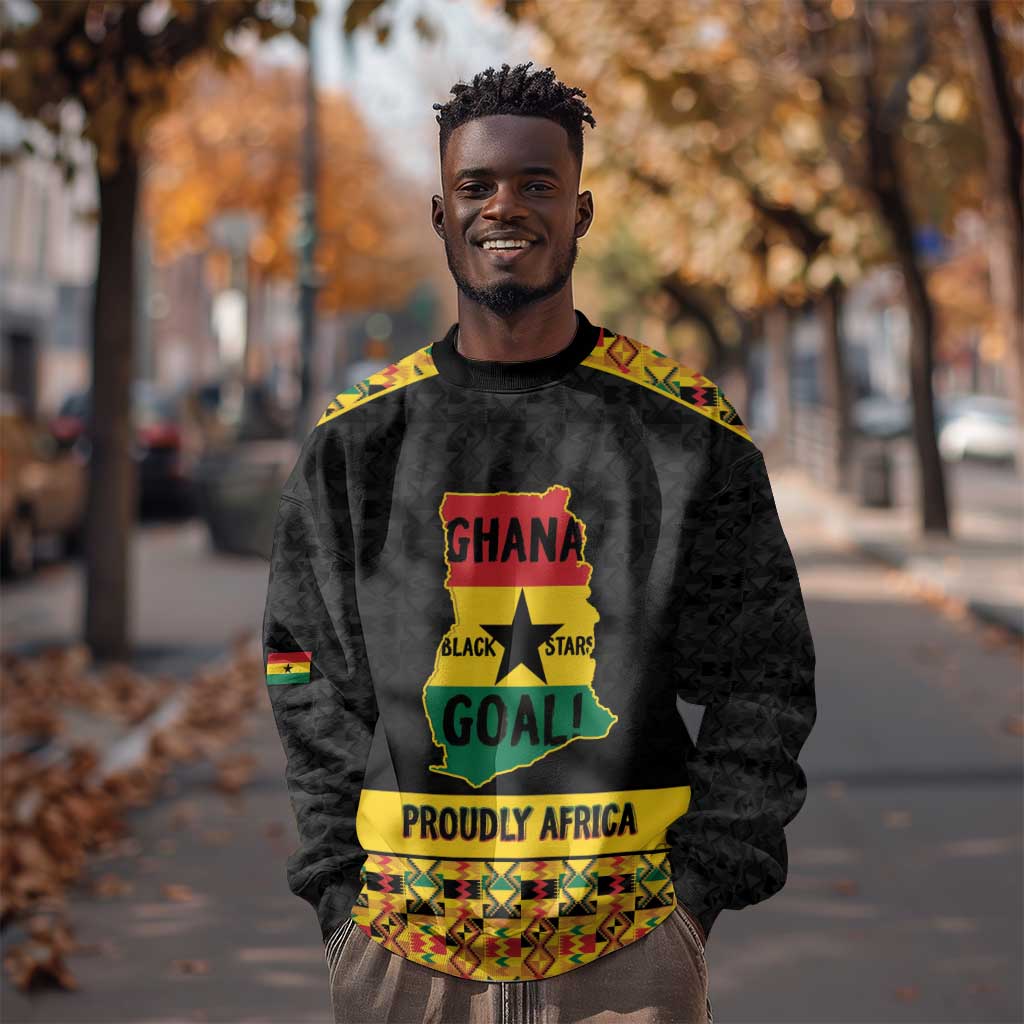 Personalized Afro Ghana Football Sweatshirt Black Stars Never Fall - Kente Pattern - African Pride