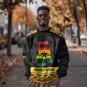 Personalized Afro Ghana Football Sweatshirt Black Stars Never Fall - Kente Pattern - African Pride