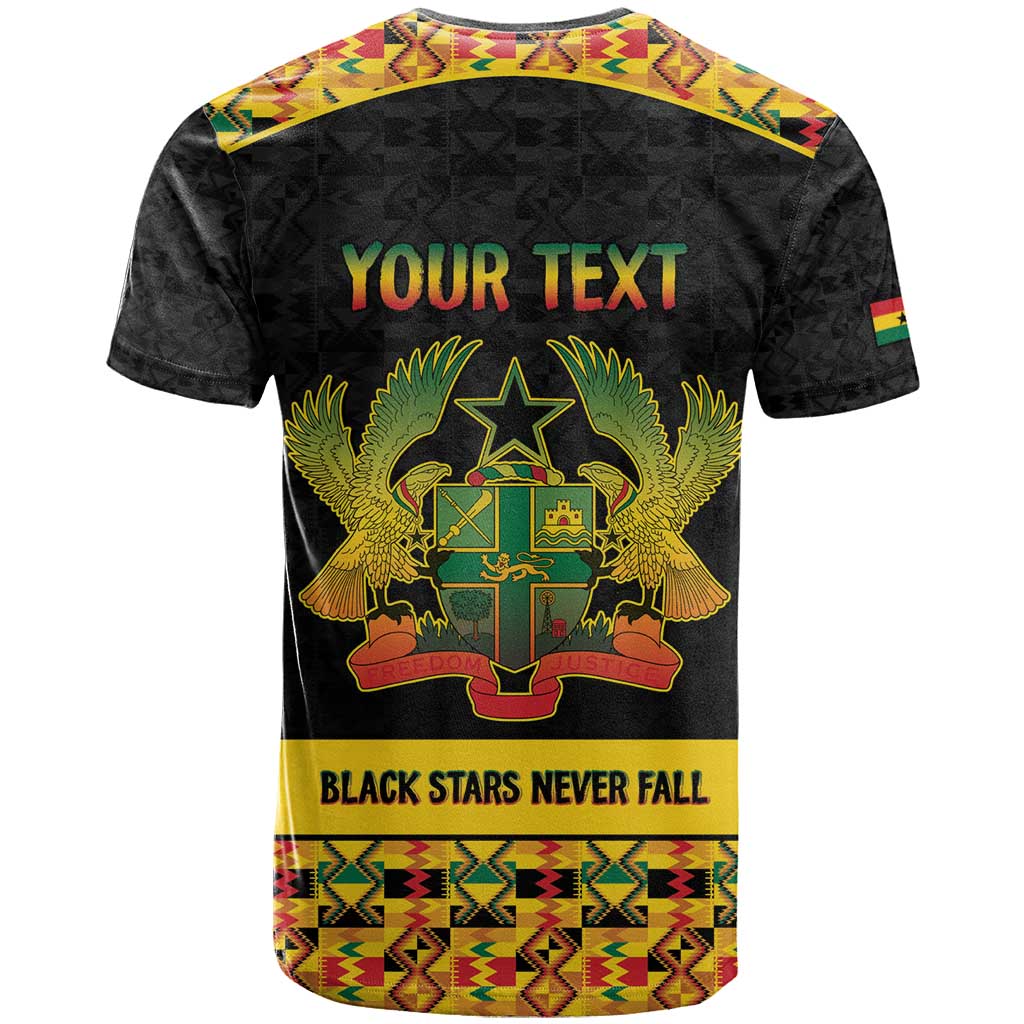 Personalized Afro Ghana Football T shirt Black Stars Never Fall - Kente Pattern - African Pride