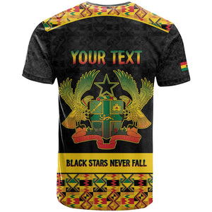 Personalized Afro Ghana Football T shirt Black Stars Never Fall - Kente Pattern - African Pride