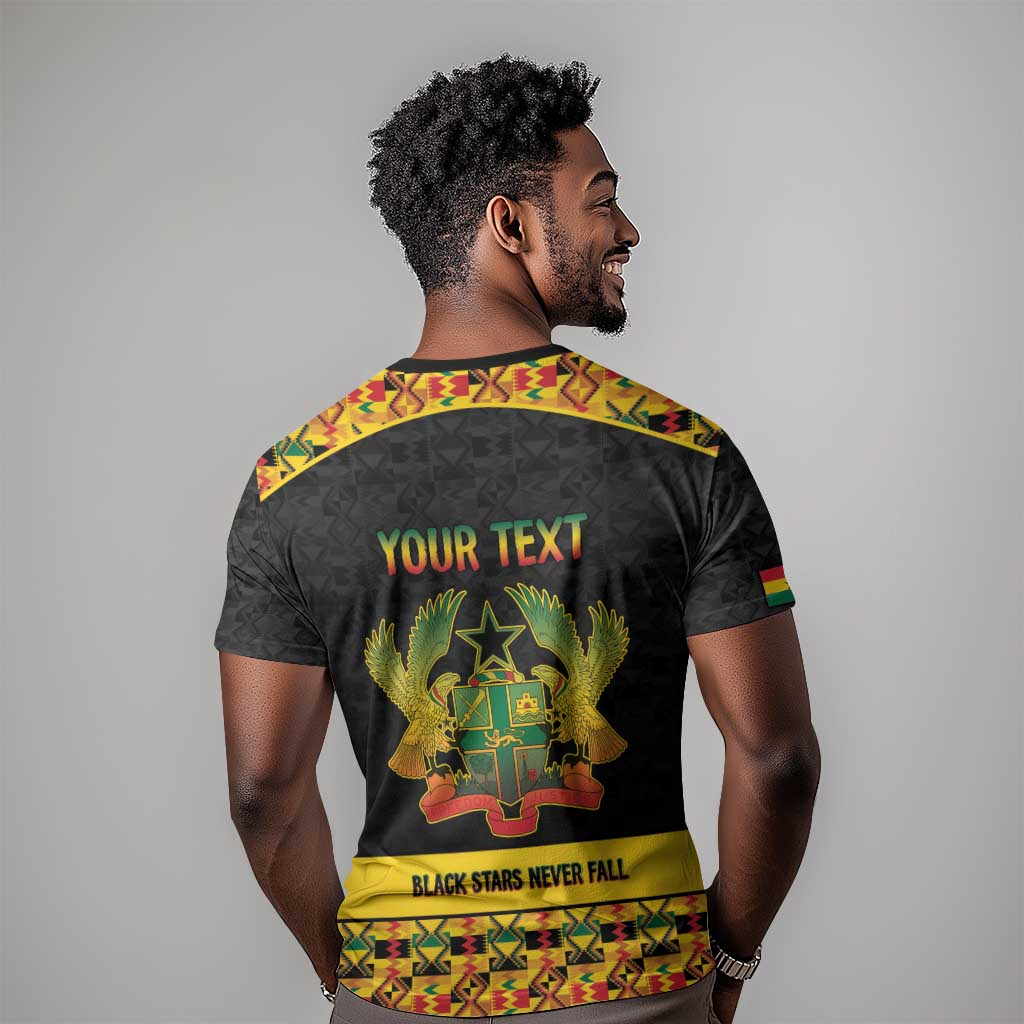 Personalized Afro Ghana Football T shirt Black Stars Never Fall - Kente Pattern - African Pride