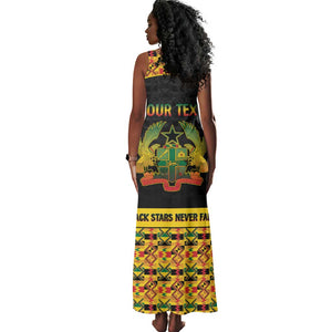 Personalized Afro Ghana Football Tank Maxi Dress Black Stars Never Fall - Kente Pattern - African Pride