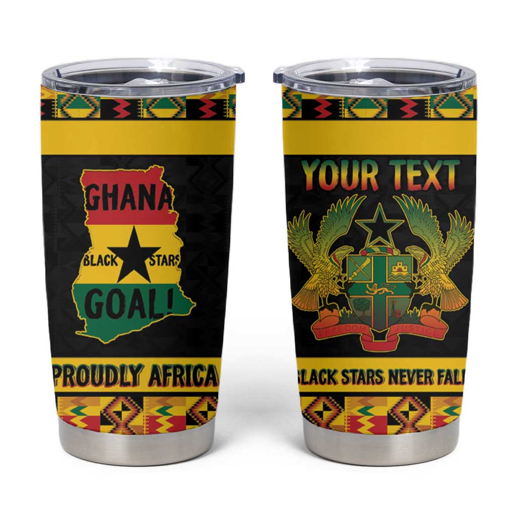 Personalized Afro Ghana Football Tumbler Cup Black Stars Never Fall - Kente Pattern - African Pride