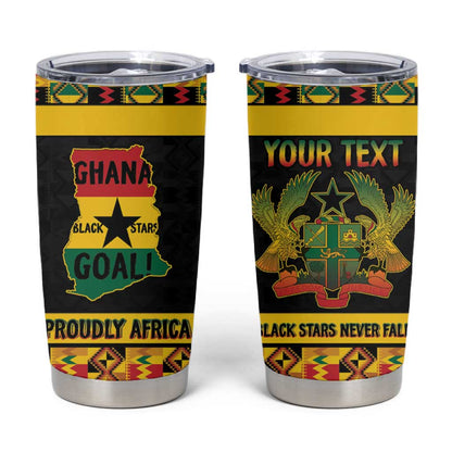 Personalized Afro Ghana Football Tumbler Cup Black Stars Never Fall - Kente Pattern - African Pride