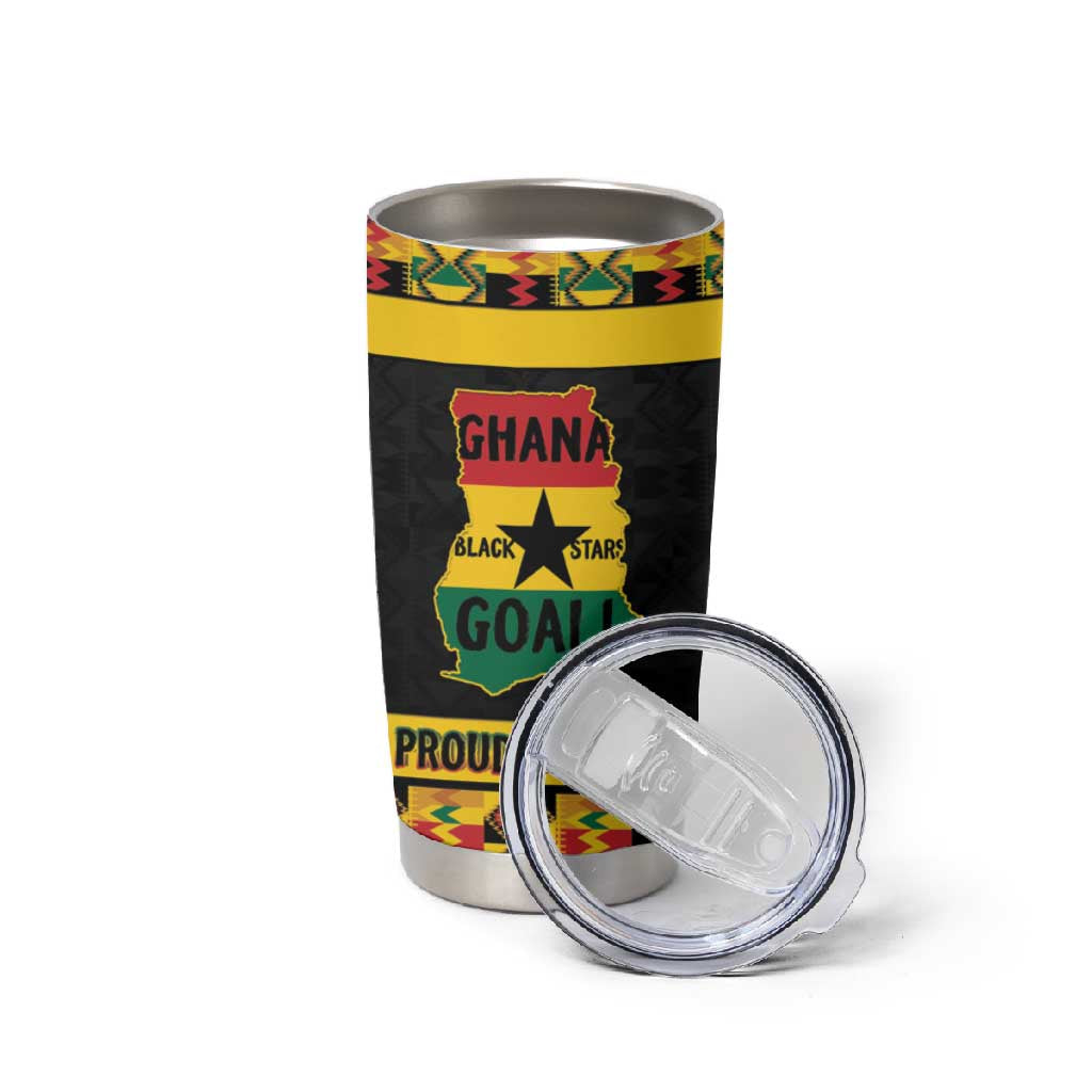 Personalized Afro Ghana Football Tumbler Cup Black Stars Never Fall - Kente Pattern - African Pride