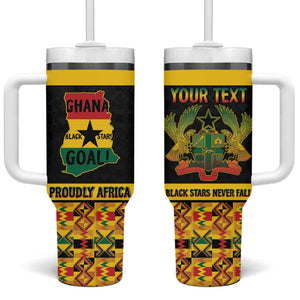 Personalized Afro Ghana Football Tumbler With Handle Black Stars Never Fall - Kente Pattern - African Pride