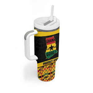 Personalized Afro Ghana Football Tumbler With Handle Black Stars Never Fall - Kente Pattern - African Pride