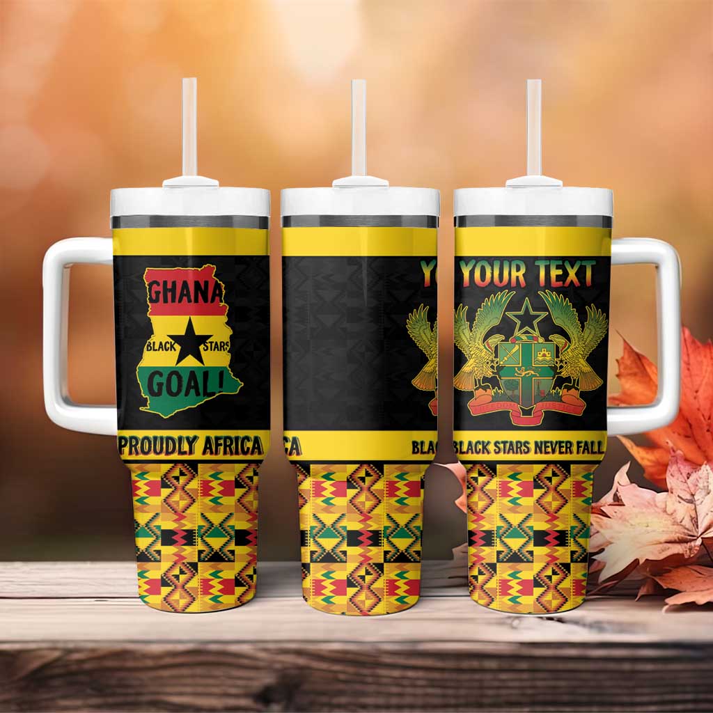 Personalized Afro Ghana Football Tumbler With Handle Black Stars Never Fall - Kente Pattern - African Pride