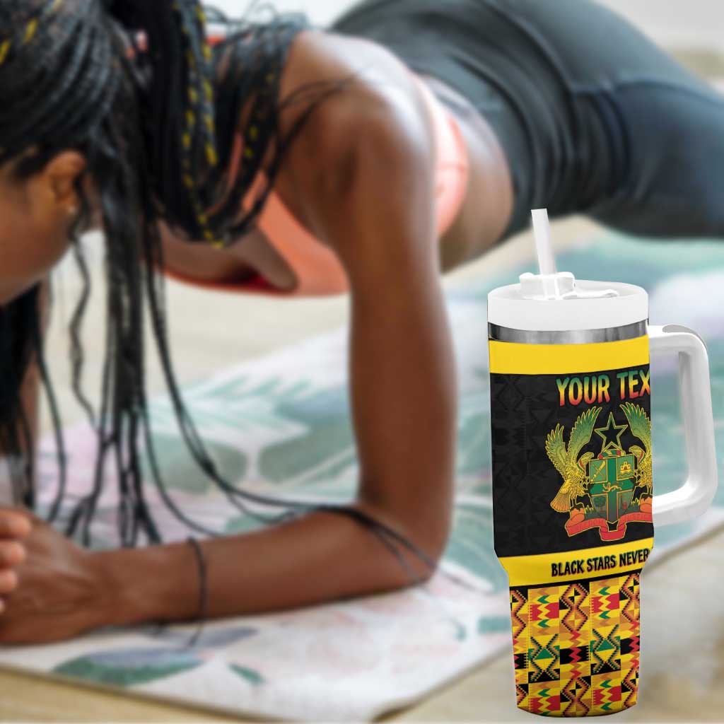 Personalized Afro Ghana Football Tumbler With Handle Black Stars Never Fall - Kente Pattern - African Pride