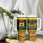 Personalized Afro Ghana Football Tumbler With Handle Black Stars Never Fall - Kente Pattern - African Pride