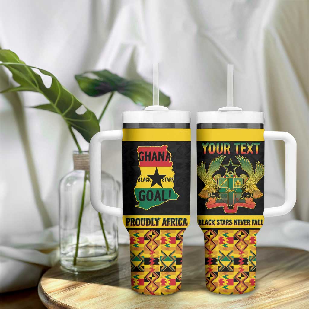 Personalized Afro Ghana Football Tumbler With Handle Black Stars Never Fall - Kente Pattern - African Pride