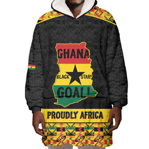 Personalized Afro Ghana Football Wearable Blanket Hoodie Black Stars Never Fall - Kente Pattern - African Pride