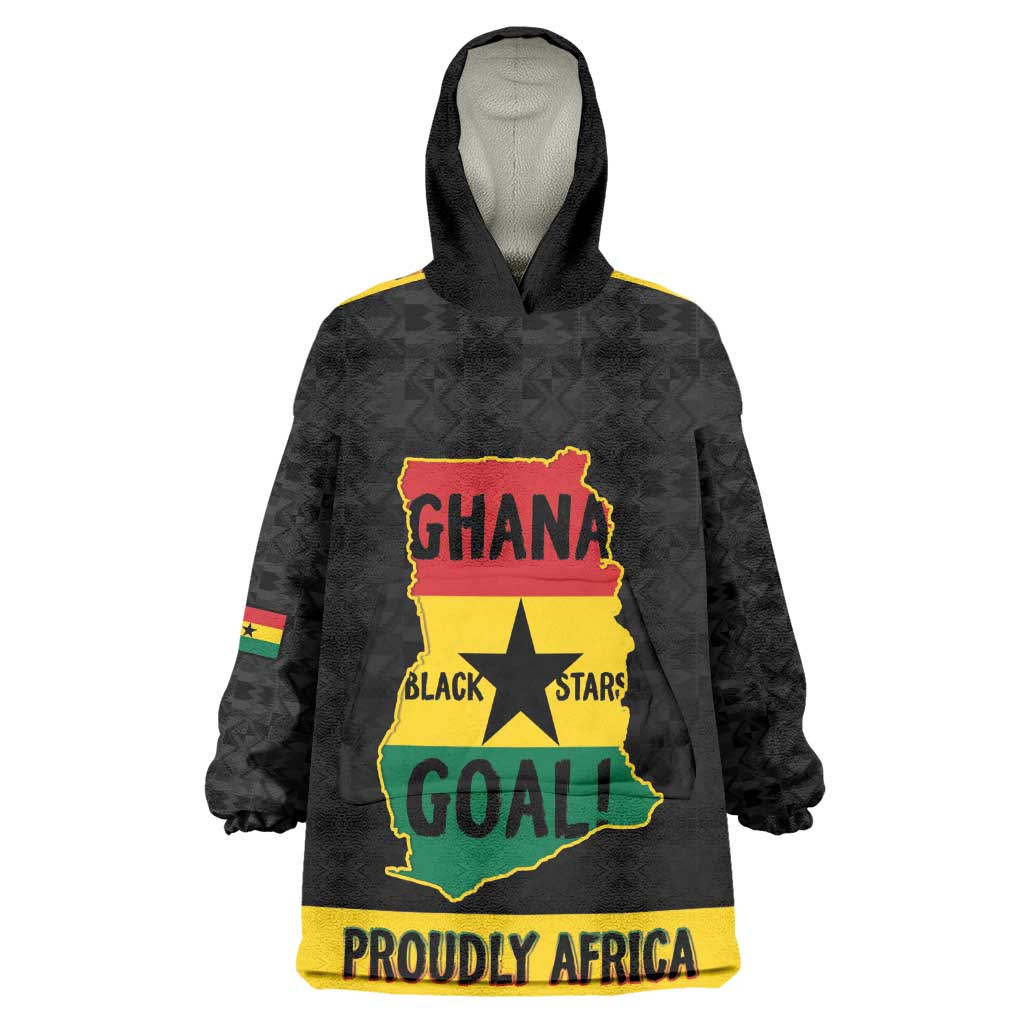 Personalized Afro Ghana Football Wearable Blanket Hoodie Black Stars Never Fall - Kente Pattern - African Pride