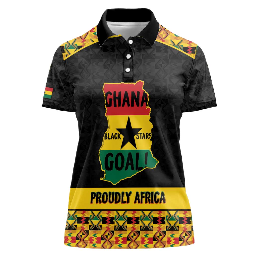Personalized Afro Ghana Football Women Polo Shirt Black Stars Never Fall - Kente Pattern - African Pride