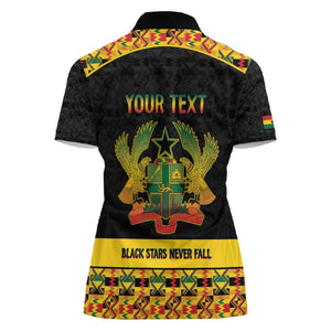 Personalized Afro Ghana Football Women Polo Shirt Black Stars Never Fall - Kente Pattern - African Pride