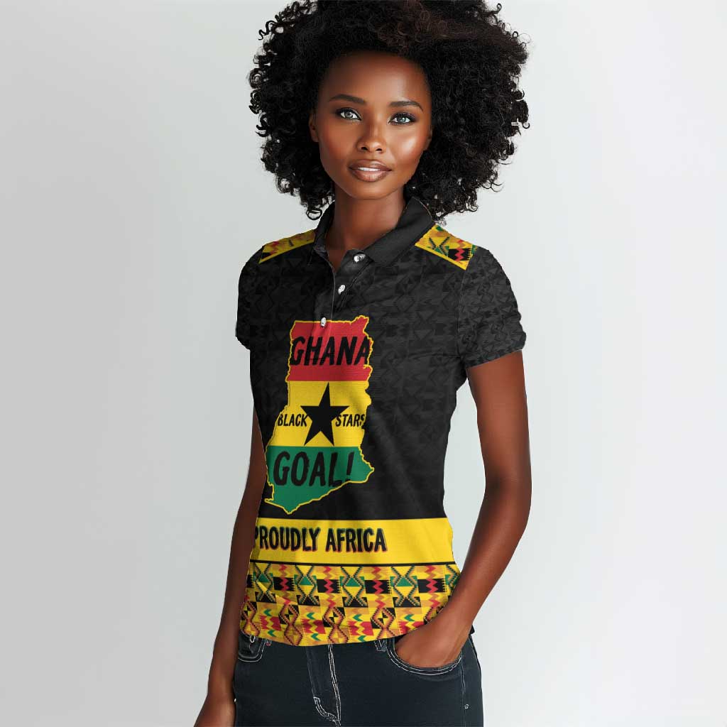 Personalized Afro Ghana Football Women Polo Shirt Black Stars Never Fall - Kente Pattern - African Pride