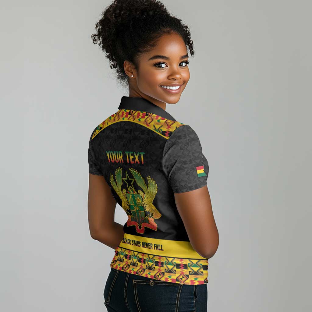 Personalized Afro Ghana Football Women Polo Shirt Black Stars Never Fall - Kente Pattern - African Pride