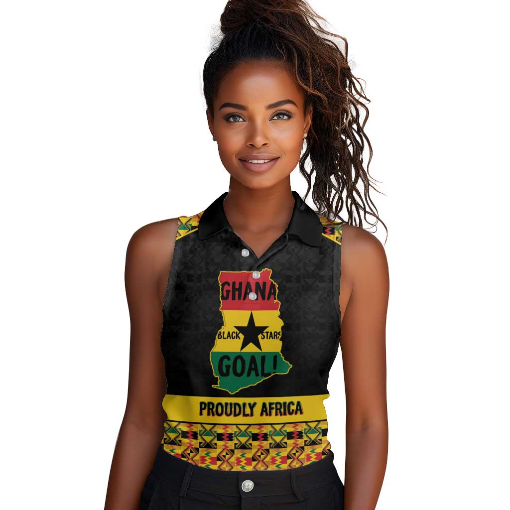 Personalized Afro Ghana Football Women Sleeveless Polo Shirt Black Stars Never Fall - Kente Pattern - African Pride