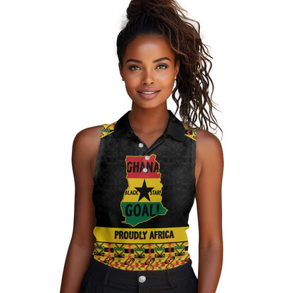 Personalized Afro Ghana Football Women Sleeveless Polo Shirt Black Stars Never Fall - Kente Pattern - African Pride