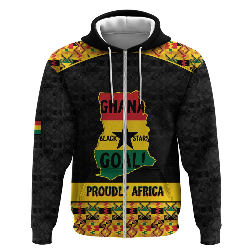 Personalized Afro Ghana Football Zip Hoodie Black Stars Never Fall - Kente Pattern - African Pride