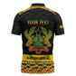 Personalized Afro Ghana Football Zipper Polo Shirt Black Stars Never Fall - Kente Pattern - African Pride