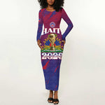 Personalized Afro-Haiti Football Long Sleeve Bodycon Dress 2026 Nou Retounen Anko - African Pride