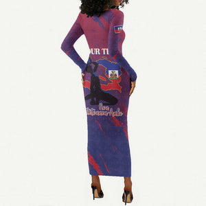 Personalized Afro-Haiti Football Long Sleeve Bodycon Dress 2026 Nou Retounen Anko - African Pride