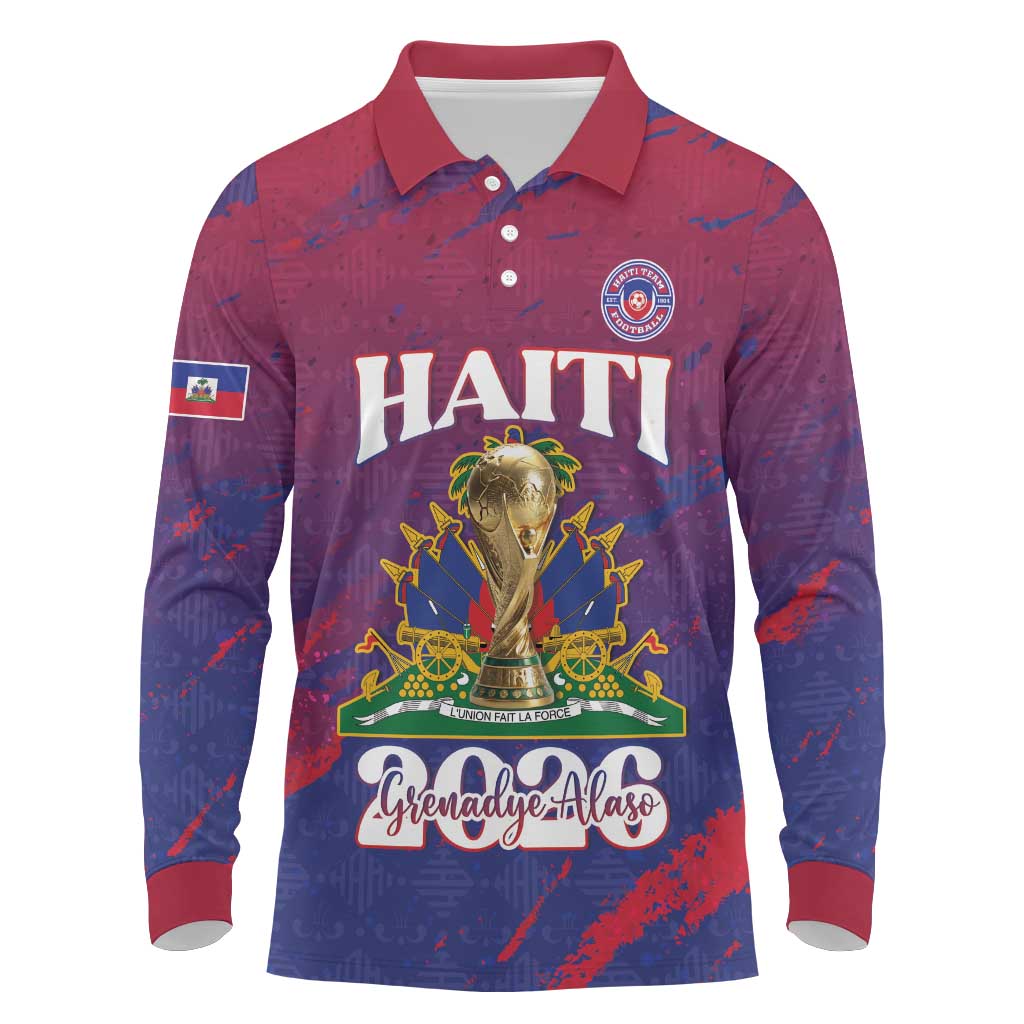 Personalized Afro-Haiti Football Long Sleeve Polo Shirt 2026 Nou Retounen Anko - African Pride