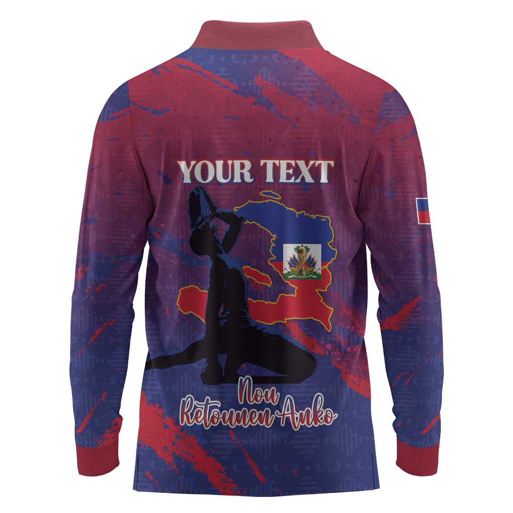 Personalized Afro-Haiti Football Long Sleeve Polo Shirt 2026 Nou Retounen Anko - African Pride