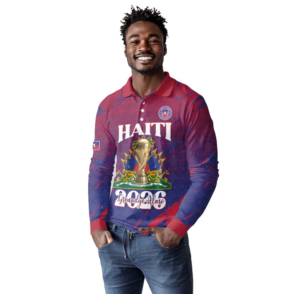 Personalized Afro-Haiti Football Long Sleeve Polo Shirt 2026 Nou Retounen Anko - African Pride