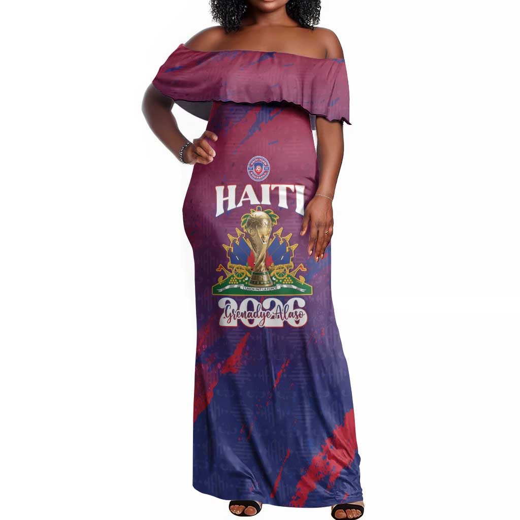 Personalized Afro-Haiti Football Off Shoulder Maxi Dress 2026 Nou Retounen Anko - African Pride