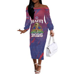 Personalized Afro-Haiti Football Off The Shoulder Long Sleeve Dress 2026 Nou Retounen Anko - African Pride