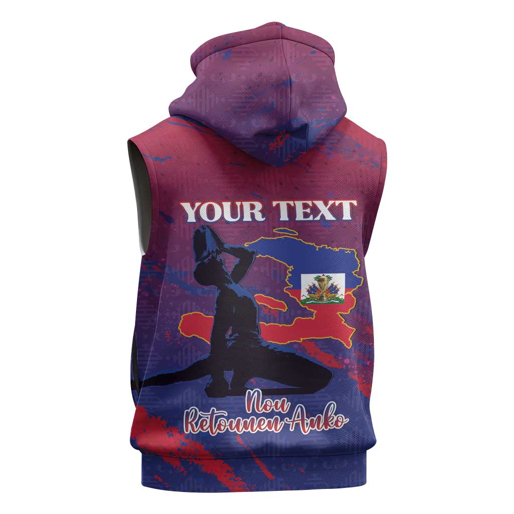 Personalized Afro-Haiti Football Sleeveless Zip Hoodie 2026 Nou Retounen Anko - African Pride