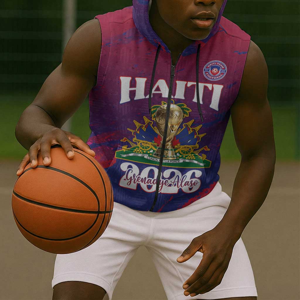 Personalized Afro-Haiti Football Sleeveless Zip Hoodie 2026 Nou Retounen Anko - African Pride