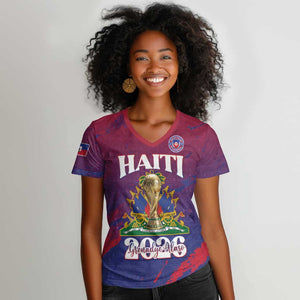Personalized Afro-Haiti Football Women V-Neck T-Shirt 2026 Nou Retounen Anko LT15