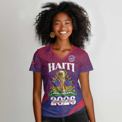 Personalized Afro-Haiti Football Women V-Neck T-Shirt 2026 Nou Retounen Anko LT15