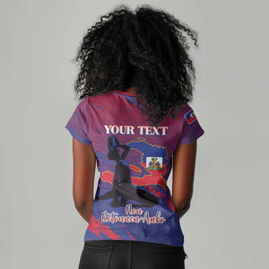 Personalized Afro-Haiti Football Women V-Neck T-Shirt 2026 Nou Retounen Anko LT15