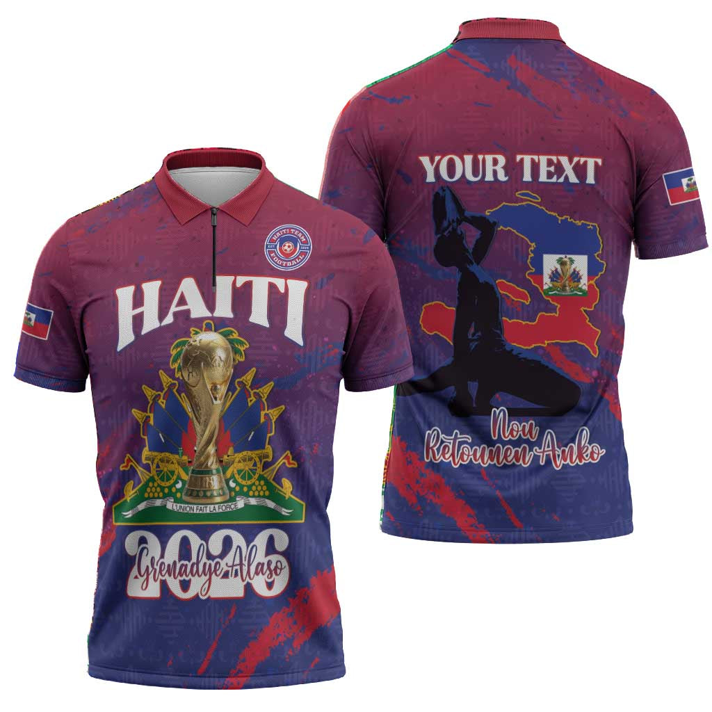Personalized Afro-Haiti Football Zipper Polo Shirt 2026 Nou Retounen Anko - African Pride
