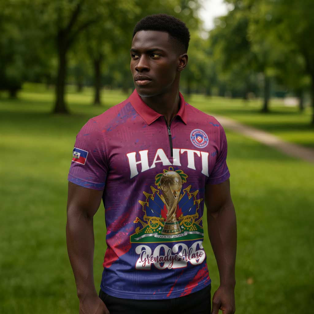 Personalized Afro-Haiti Football Zipper Polo Shirt 2026 Nou Retounen Anko - African Pride