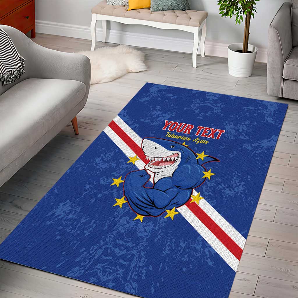 Custom Cabo Verde Football Area Rug Go Tubaroes Azuis