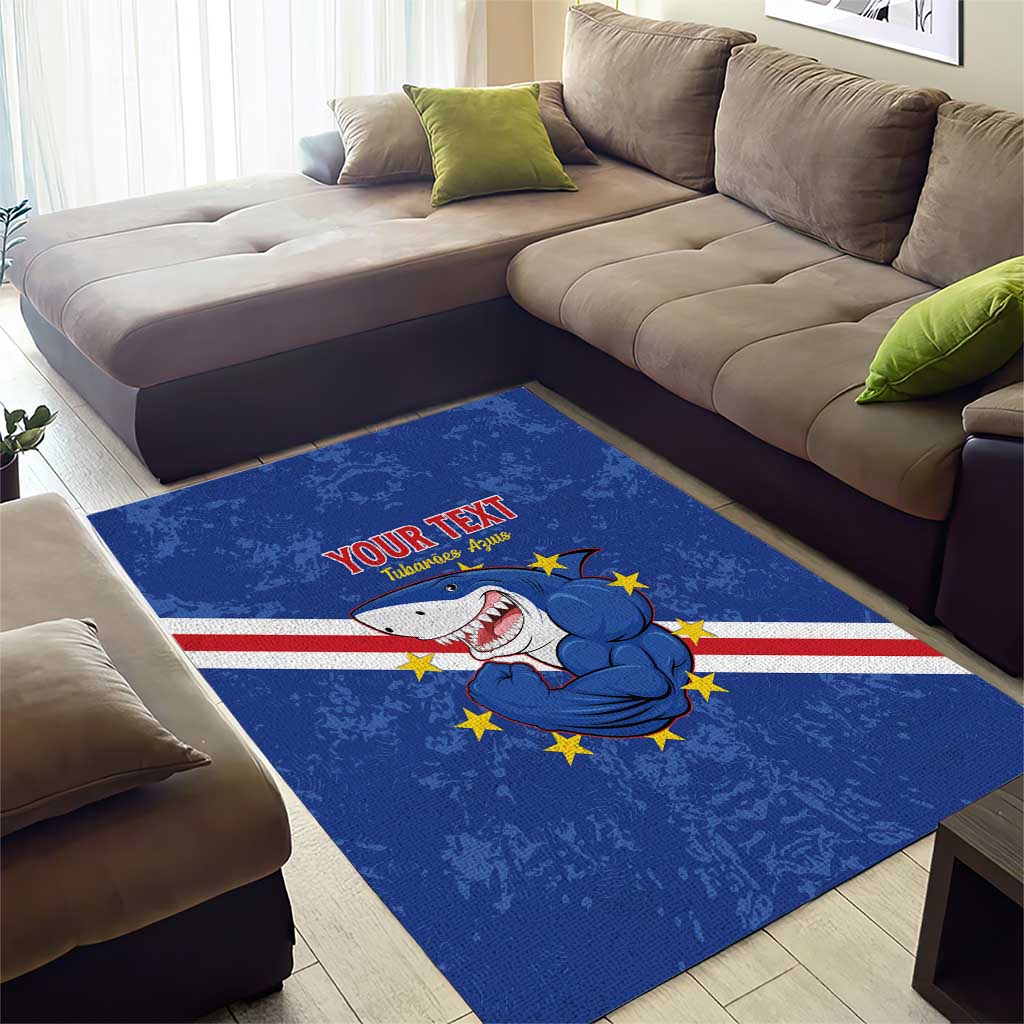 Custom Cabo Verde Football Area Rug Go Tubaroes Azuis