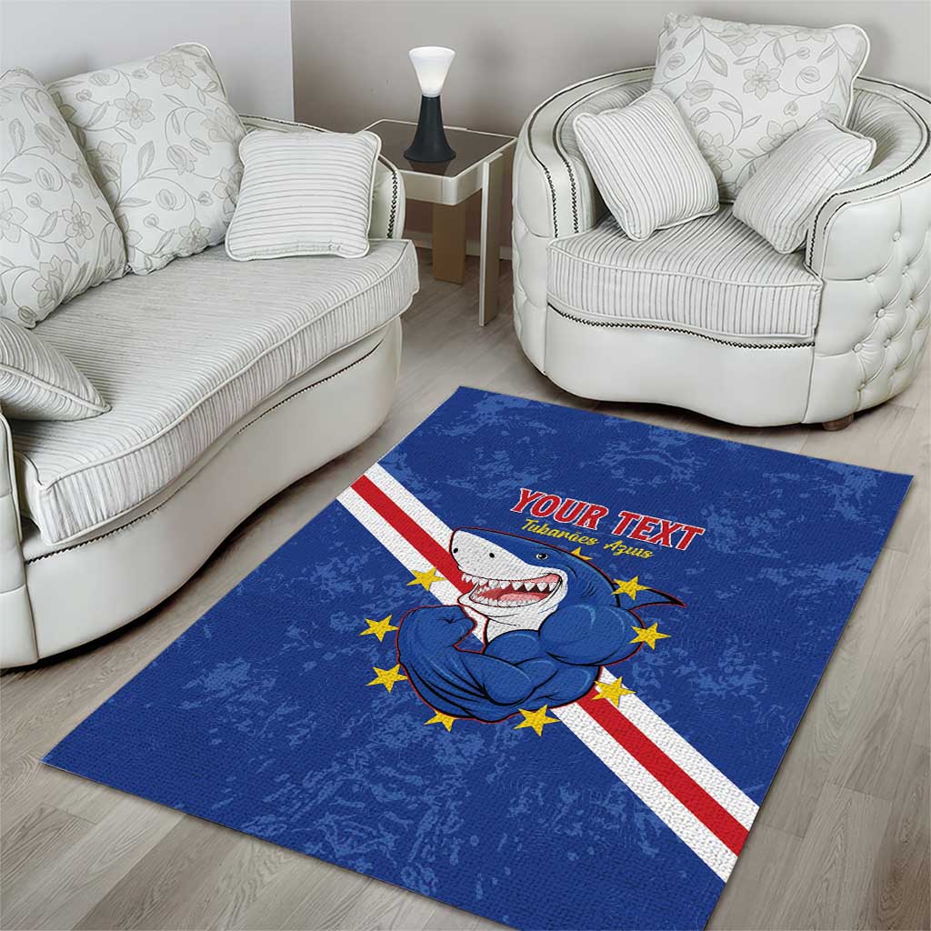 Custom Cabo Verde Football Area Rug Go Tubaroes Azuis