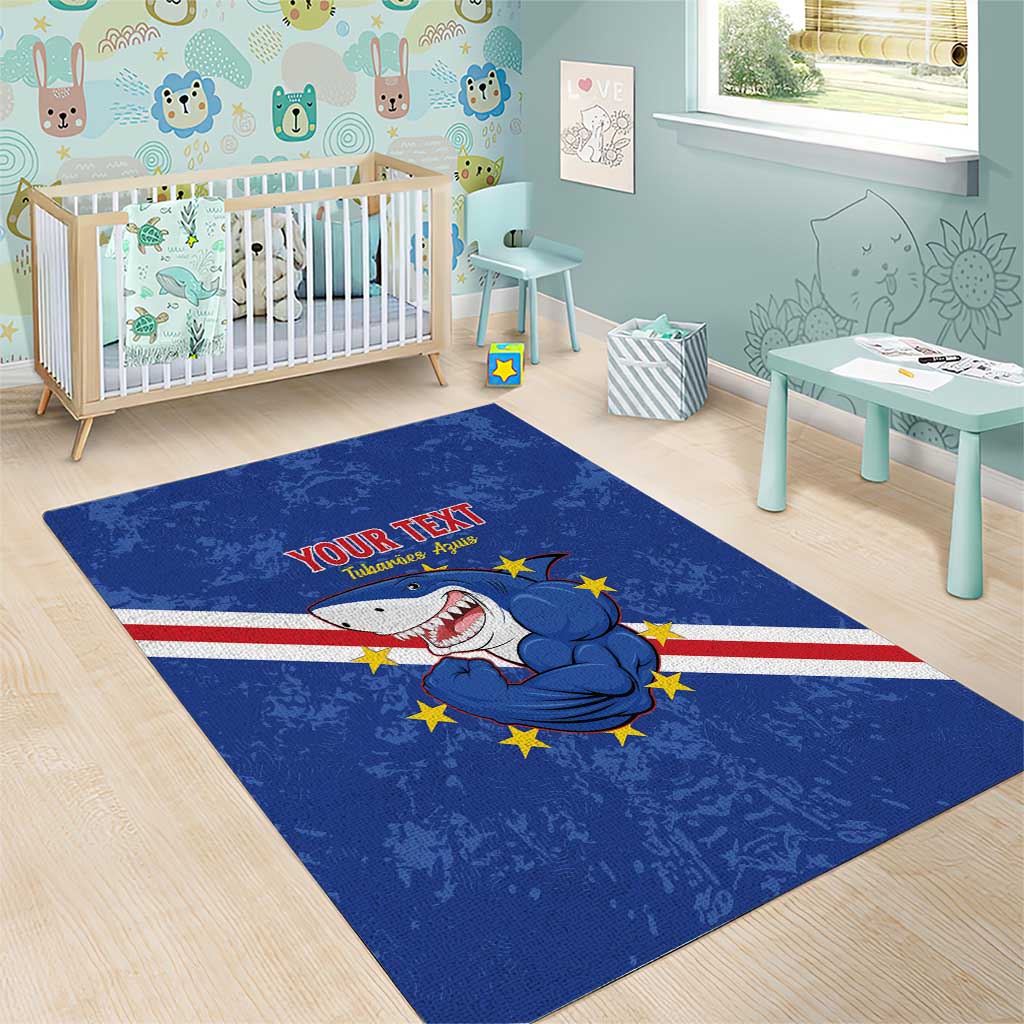 Custom Cabo Verde Football Area Rug Go Tubaroes Azuis
