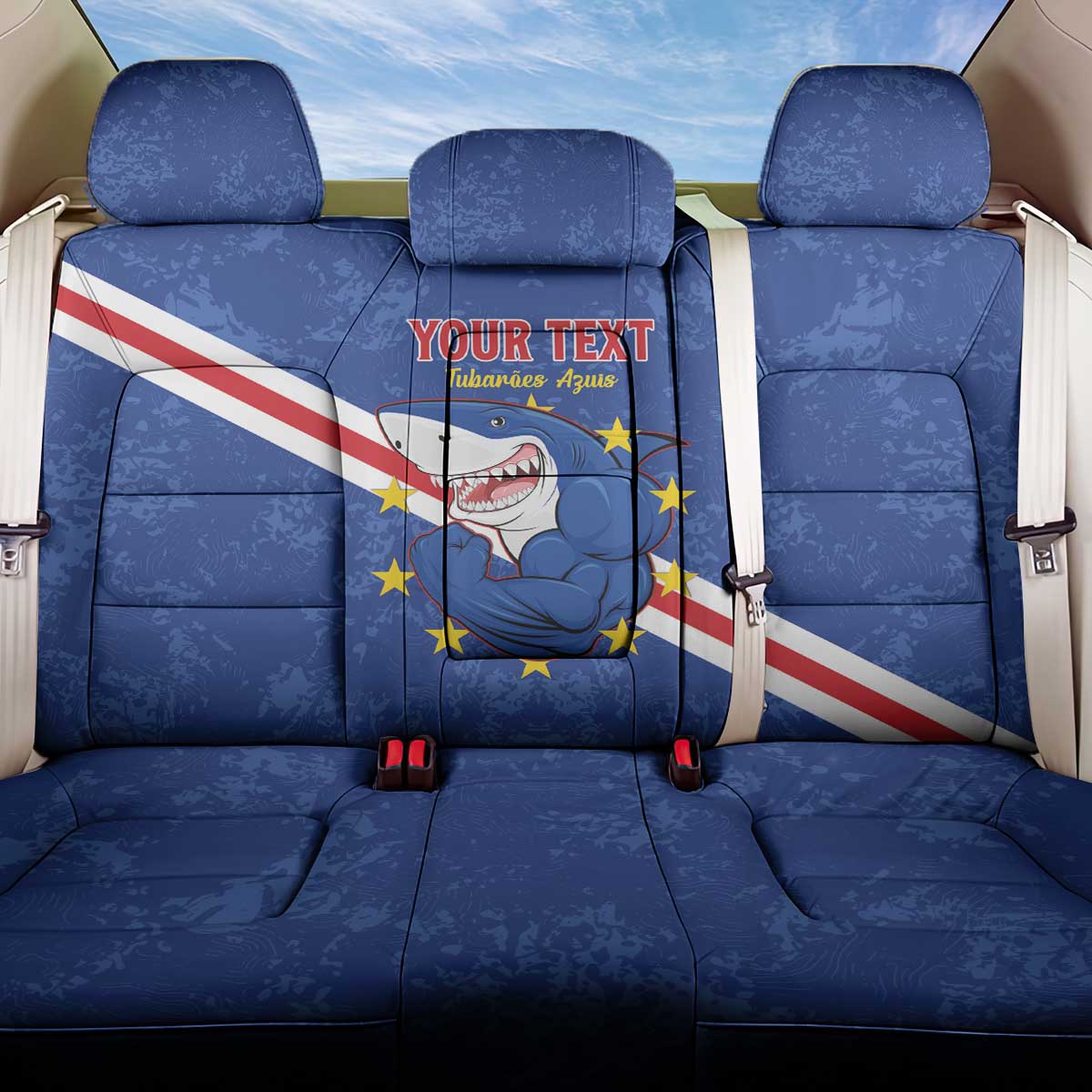 Custom Cabo Verde Football Back Car Seat Cover Go Tubaroes Azuis