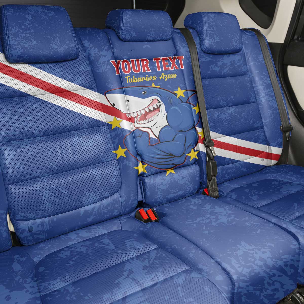 Custom Cabo Verde Football Back Car Seat Cover Go Tubaroes Azuis