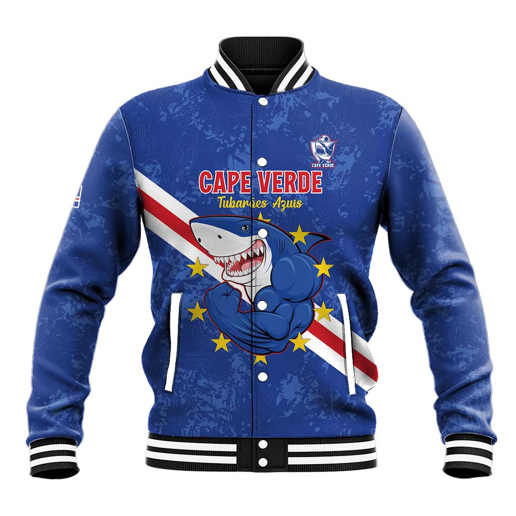 Custom Cabo Verde Football Baseball Jacket Go Tubaroes Azuis