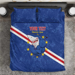 Custom Cabo Verde Football Bedding Set Go Tubaroes Azuis