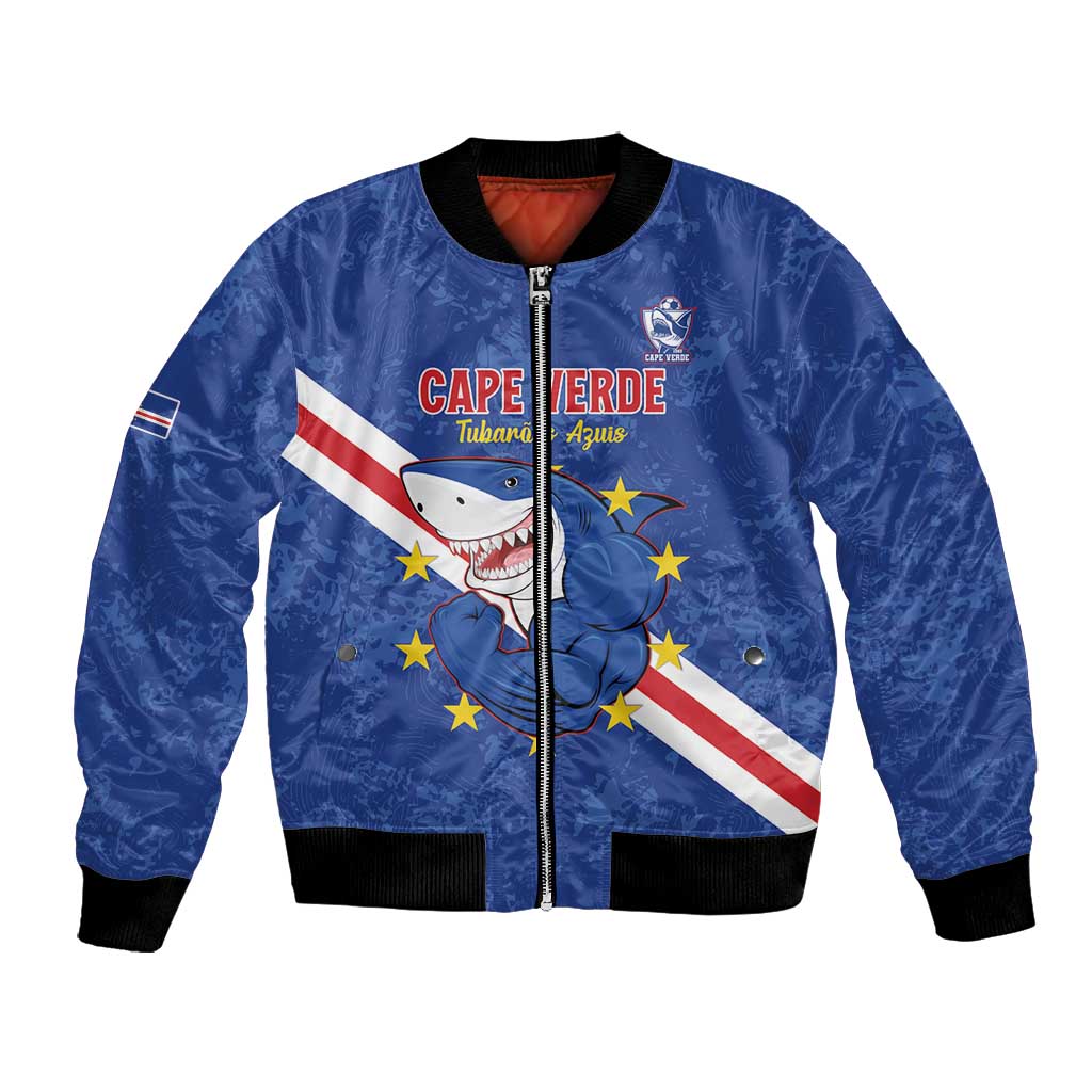 Custom Cabo Verde Football Bomber Jacket Go Tubaroes Azuis