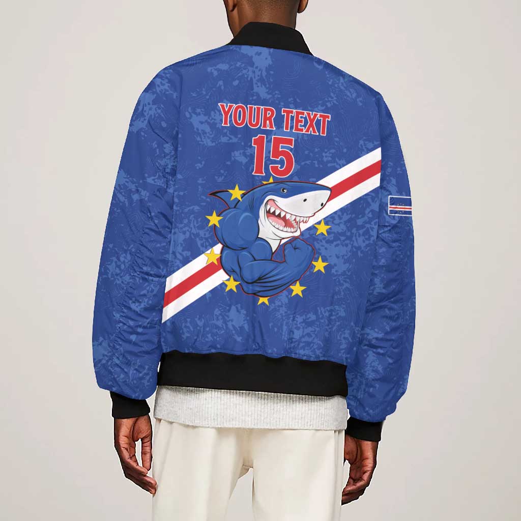 Custom Cabo Verde Football Bomber Jacket Go Tubaroes Azuis